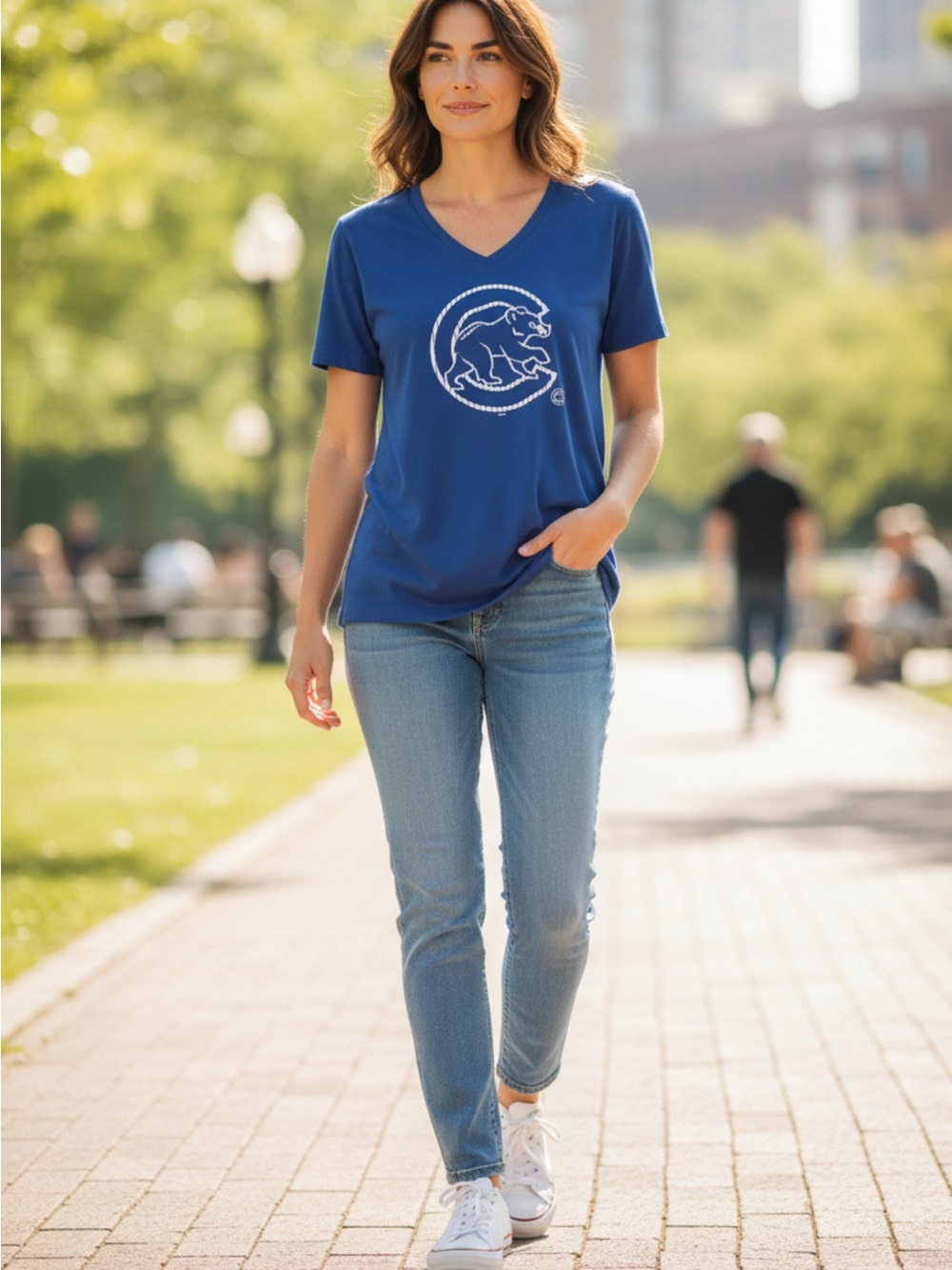 Genuine Merchandise Royal Blue V‑Neck Chicago Cubs Tee with White Logo